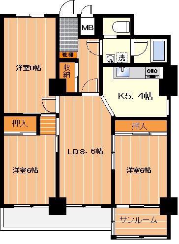 六本松ビル(3LDK/7階)の間取り写真