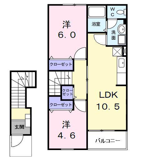カミューナIII(2LDK/2階)の間取り写真