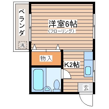 カウラ荘B(1K/2階)の間取り写真