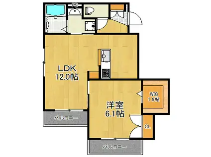 GALASSIA(1LDK/1階)の間取り写真