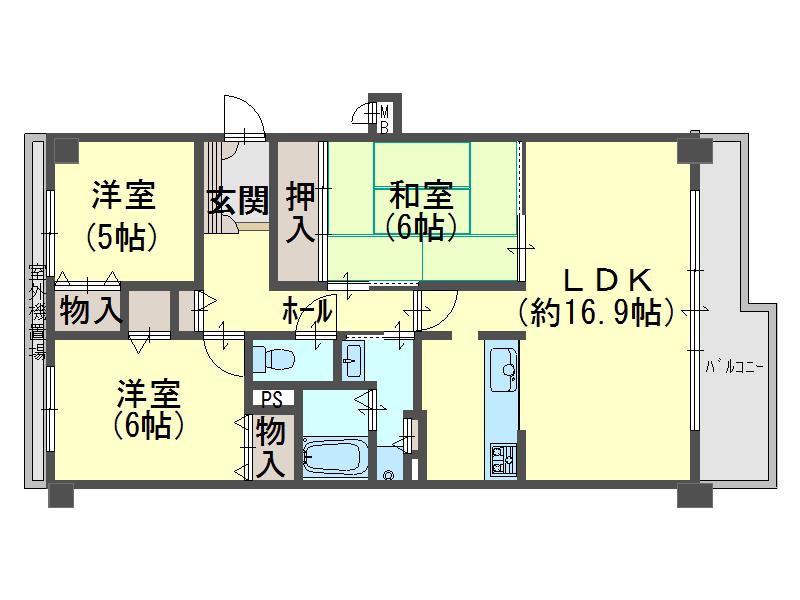 リベール土山I(3LDK/3階)の間取り写真