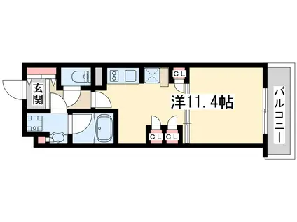 アパートメンツ江坂(1DK/4階)の間取り写真