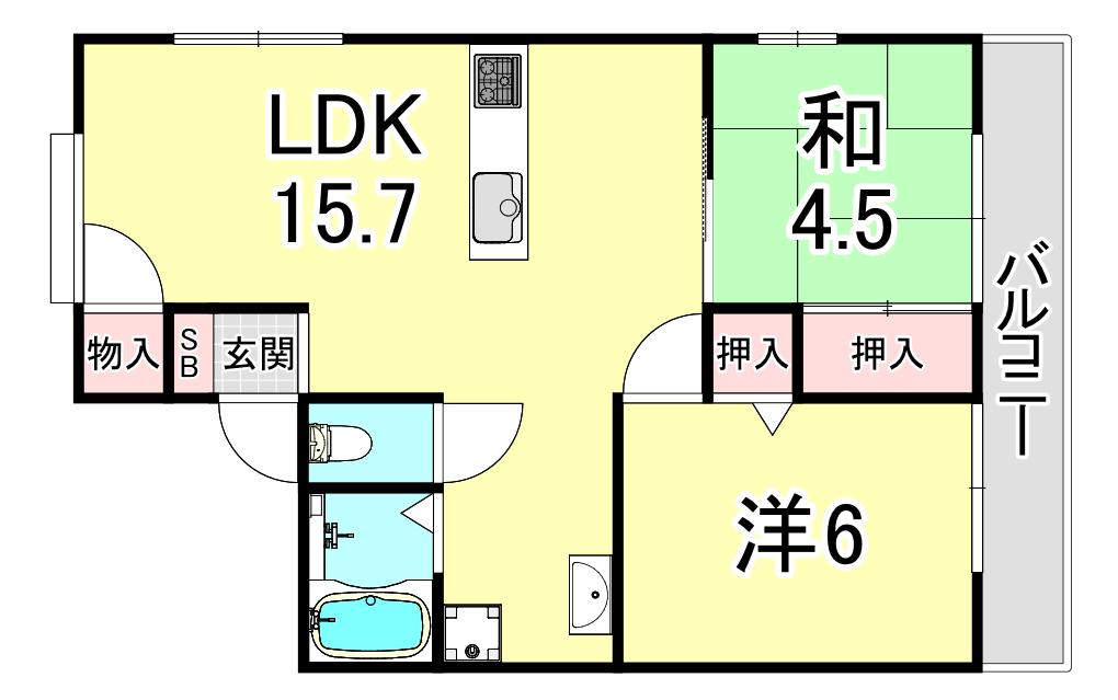 マーサ塩屋(2LDK/1階)の間取り写真