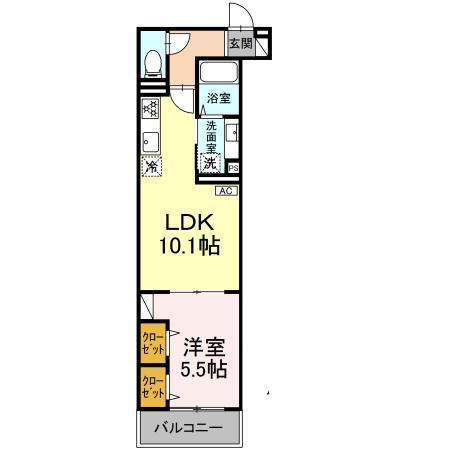 Dアセット栄町(1LDK/3階)の間取り写真