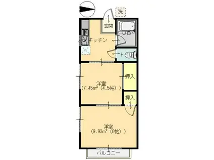 リバティ広内(2K/2階)の間取り写真