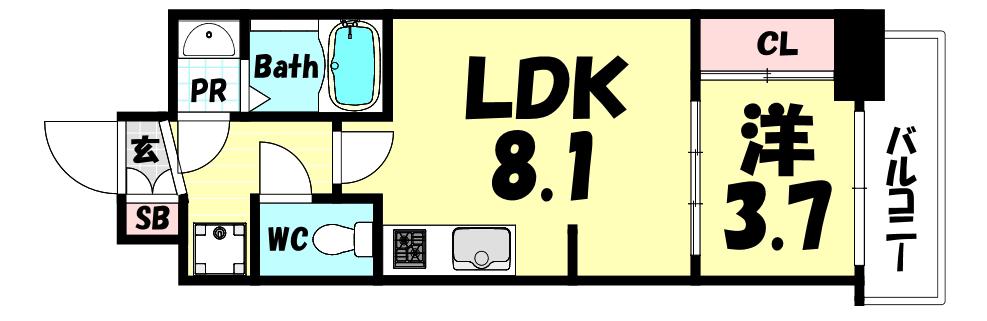 プレサンスKOBE須佐野ハーバル(1LDK/5階)の間取り写真