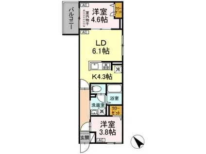 セレスティア白鳥(2LDK/3階)の間取り写真