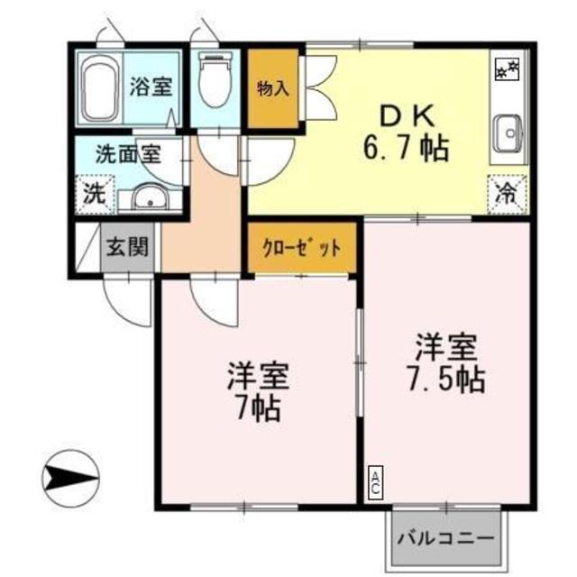 コンフィデンスエス(2DK/2階)の間取り写真