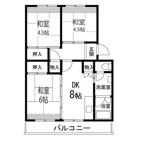 仙台中山団地4号棟(3DK/5階)の間取り写真