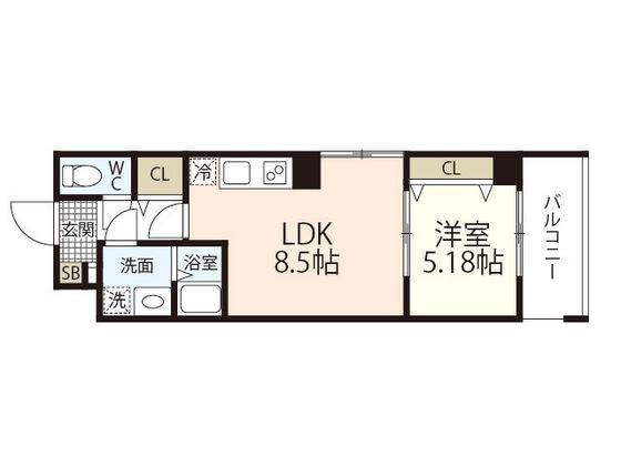 TERRACE TOKAICHI(1LDK/4階)の間取り写真