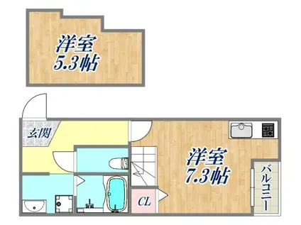 ポラリス武庫川東(ワンルーム/2階)の間取り写真