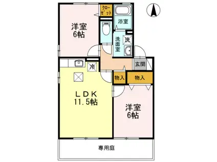 グランドソレーユ B棟(2LDK/1階)の間取り写真