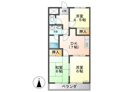 パークハイツII(3DK/1階)の間取り写真