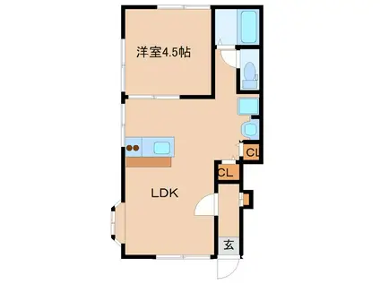 ロアリッジ(1LDK/1階)の間取り写真