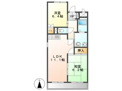 WAVE HOUSE II(2LDK/1階)の間取り写真