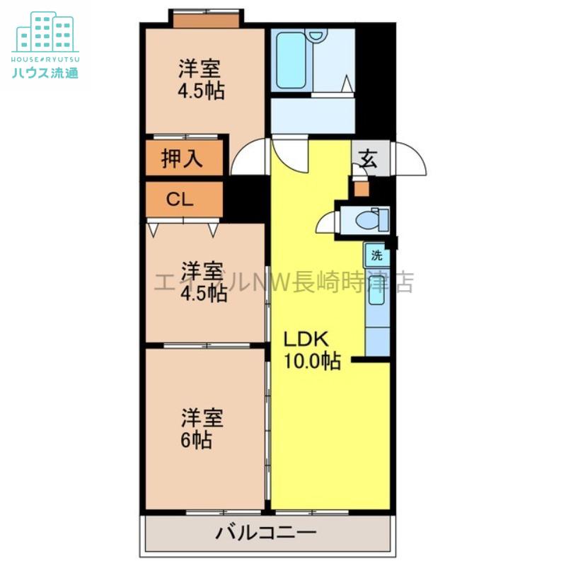 長崎堀川アパートB(3LDK/5階)の間取り写真