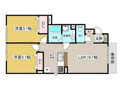 チェリーハウスIIB棟(2LDK/1階)の間取り写真