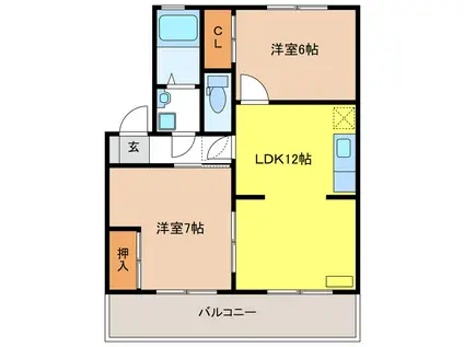 ガーデンビレッジ B(2LDK/2階)の間取り写真