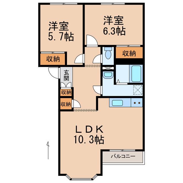 ウィンド・ヴィレッジI(2LDK/2階)の間取り写真