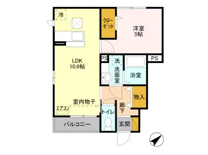 リヴェール(1LDK/1階)の間取り写真