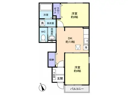 フレッサI(2DK/1階)の間取り写真