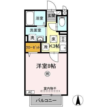 グリーンコート旭ケ丘(1K/1階)の間取り写真