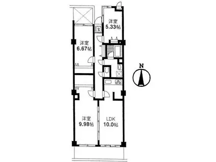 コリーヌ自由が丘(3LDK/3階)の間取り写真