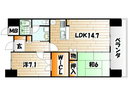 シャトレ大手町N棟(2LDK/2階)の間取り写真