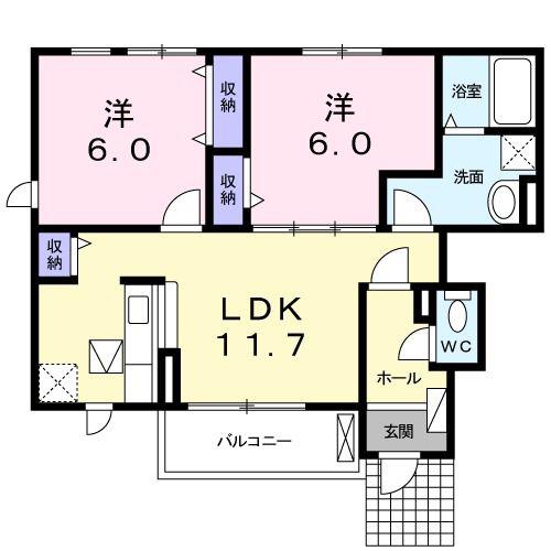 カーサ壱番館(2LDK/1階)の間取り写真