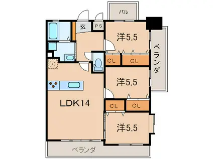 ガーデンコートSUNATSU(3LDK/9階)の間取り写真
