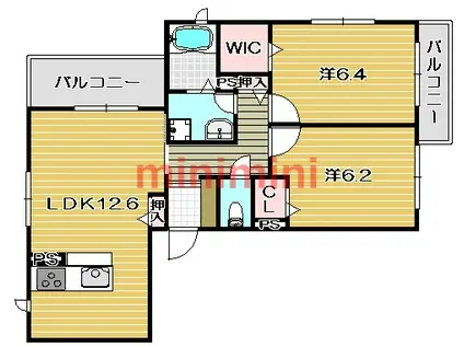 エレンシア茨木(2LDK/3階)の間取り写真