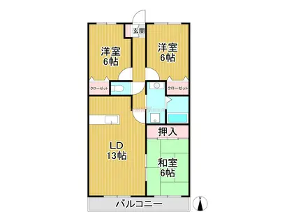 レジデンス高屋敷(3LDK/5階)の間取り写真