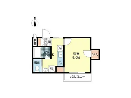 コンフィアンスB(1K/2階)の間取り写真