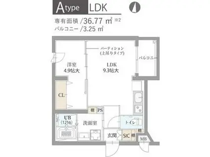 R.北車屋町(1LDK/3階)の間取り写真
