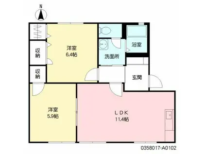 ディアス・パルモ古国府(2LDK/1階)の間取り写真