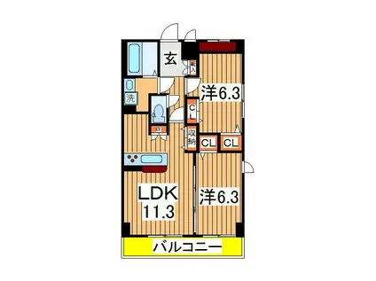 ベルフルール壱番館(2LDK/2階)の間取り写真