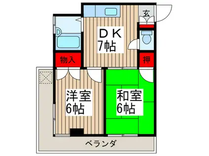 パープルハイム(2DK/2階)の間取り写真