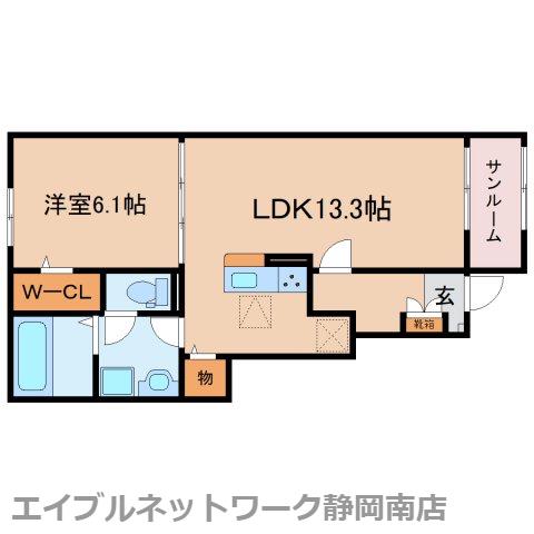 JR東海道本線 焼津駅 徒歩31分 2階建 築1年(1LDK/1階)の間取り写真