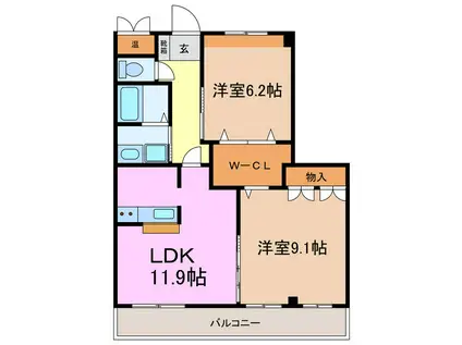 BON CHEVAL(2LDK/2階)の間取り写真