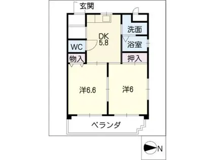 アムール港陽(2DK/2階)の間取り写真