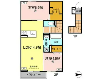 オリエンタルコ一ト南田宮(2LDK/2階)の間取り写真