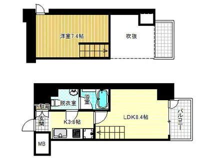 リセス大阪イースト(1LDK/7階)の間取り写真