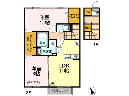 シャルムパレス A棟(2LDK/2階)の間取り写真