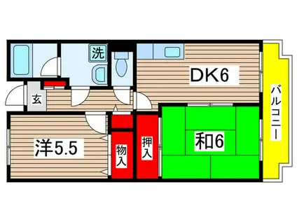 フィネス山田橋(2DK/2階)の間取り写真