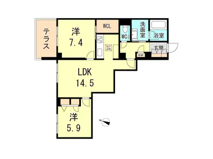 VIA SOLE 六甲道(2LDK/1階)の間取り写真