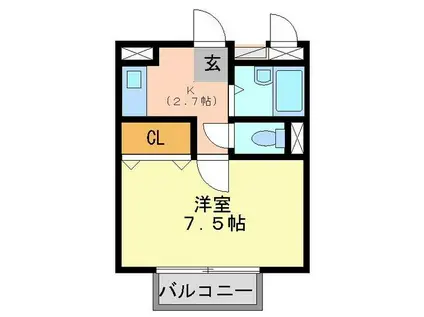リトルハイムセブン(1K/2階)の間取り写真