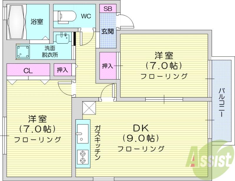 メゾンパーク新田東D(2DK/1階)の間取り写真