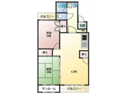 インペリアルハイツ(2LDK/4階)の間取り写真