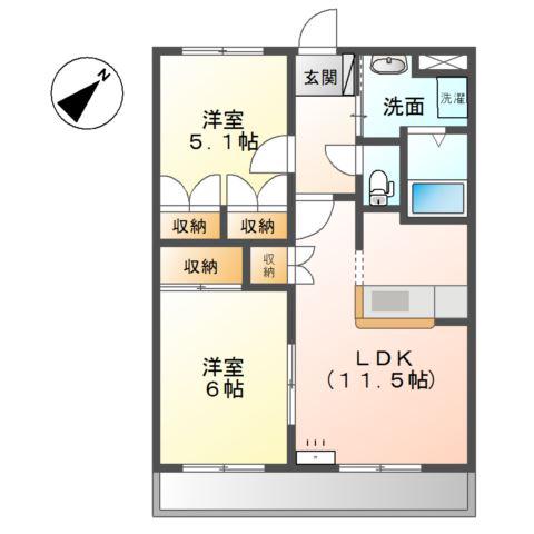 プロニティオオフク壱番館(2LDK/2階)の間取り写真