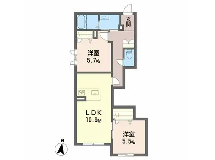 リラフォート国領(2LDK/1階)の間取り写真